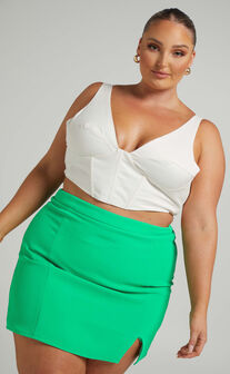 Evelenna Mini Skirt - High Waisted Split Skirt in Green