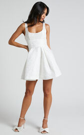 Stephane Mini Dress - Corset Scoop Neck Fit and Flare Dress in Ivory ...