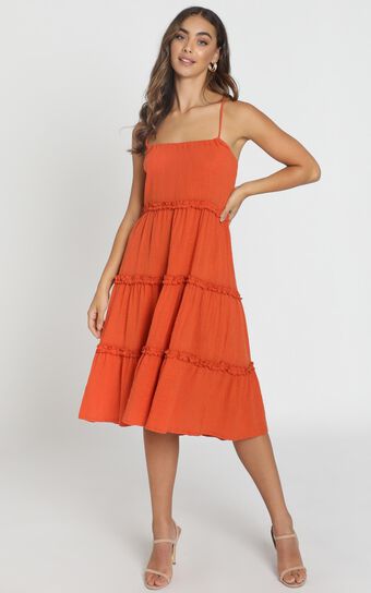 Nadia Tiered Smock Dress in Rust