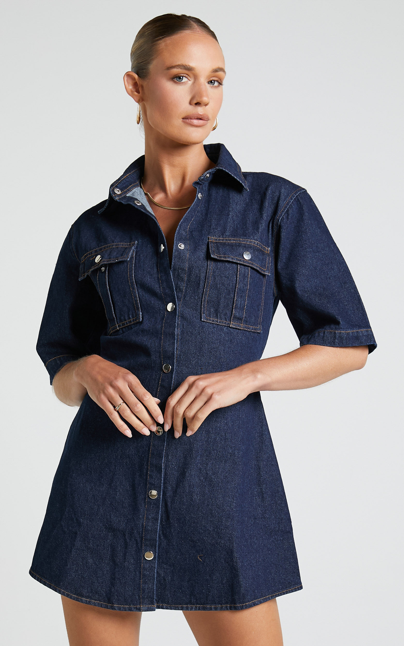 Short sleeve 2024 button up dress