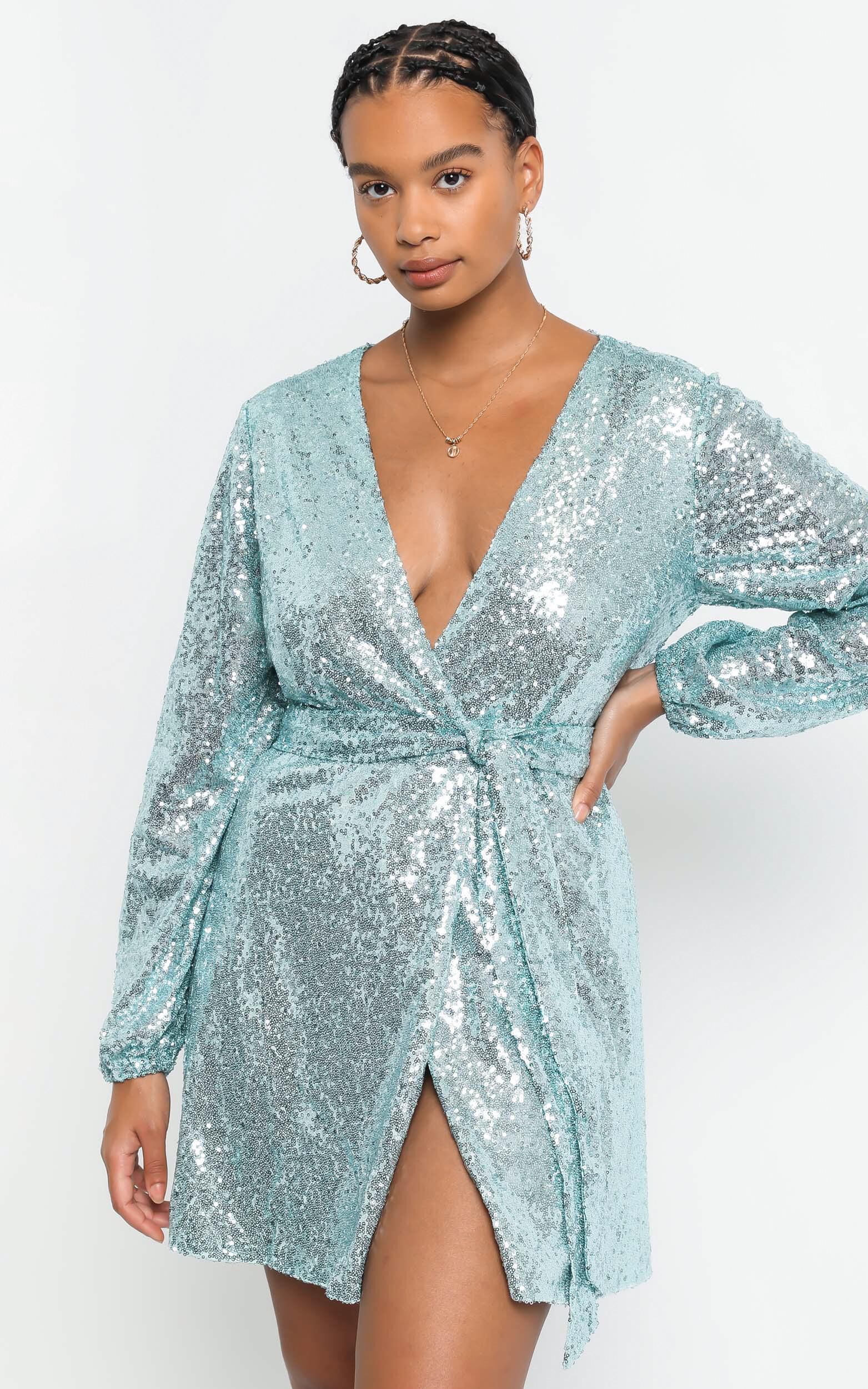 three of us dress in Light Blue Sequin - 04, BLU2