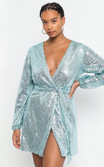 three of us dress in Light Blue Sequin
