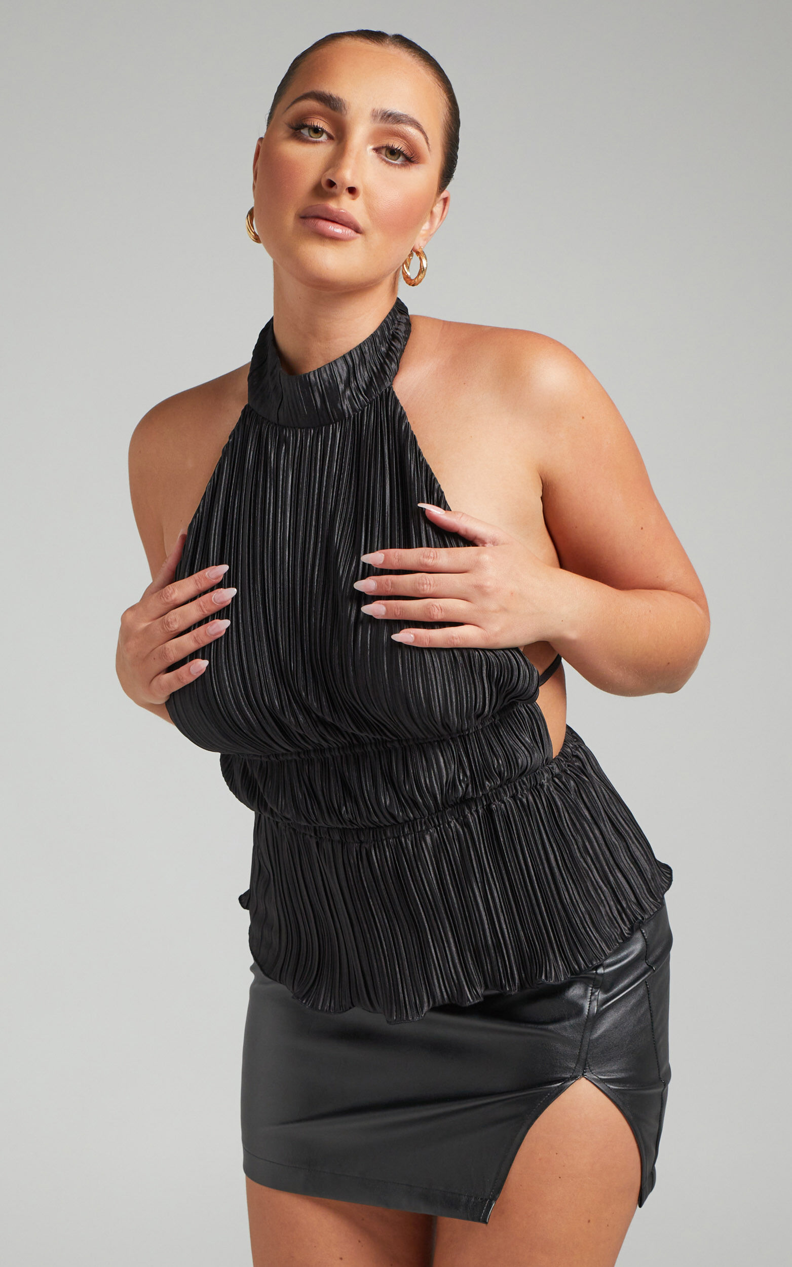 Makayla Plisse Halter Neck Top