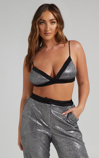 Sharleez Top - Satin Trim Glitter Suiting Bralette Top in Metallic