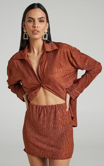 Rosamund Mini Skirt - Crinkle Skirt in Clay
