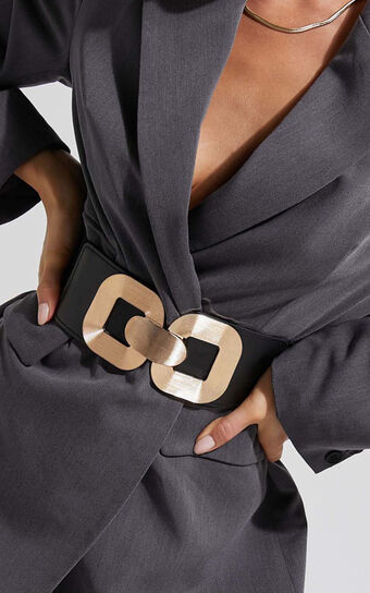 Cassia Belt - Gold Buckle Detail Waist Belt in Black & Gold