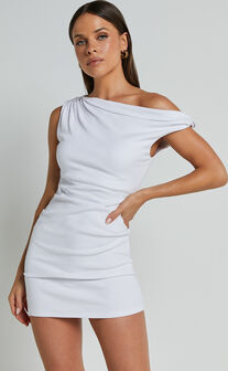 Clementine Mini Dress - Ribbed Off Shoulder Bodycon Dress in White
