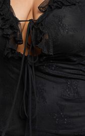 Presley Mini Dress - Lace Ruffle Plunge Tie Detail Dress in Black | Showpo