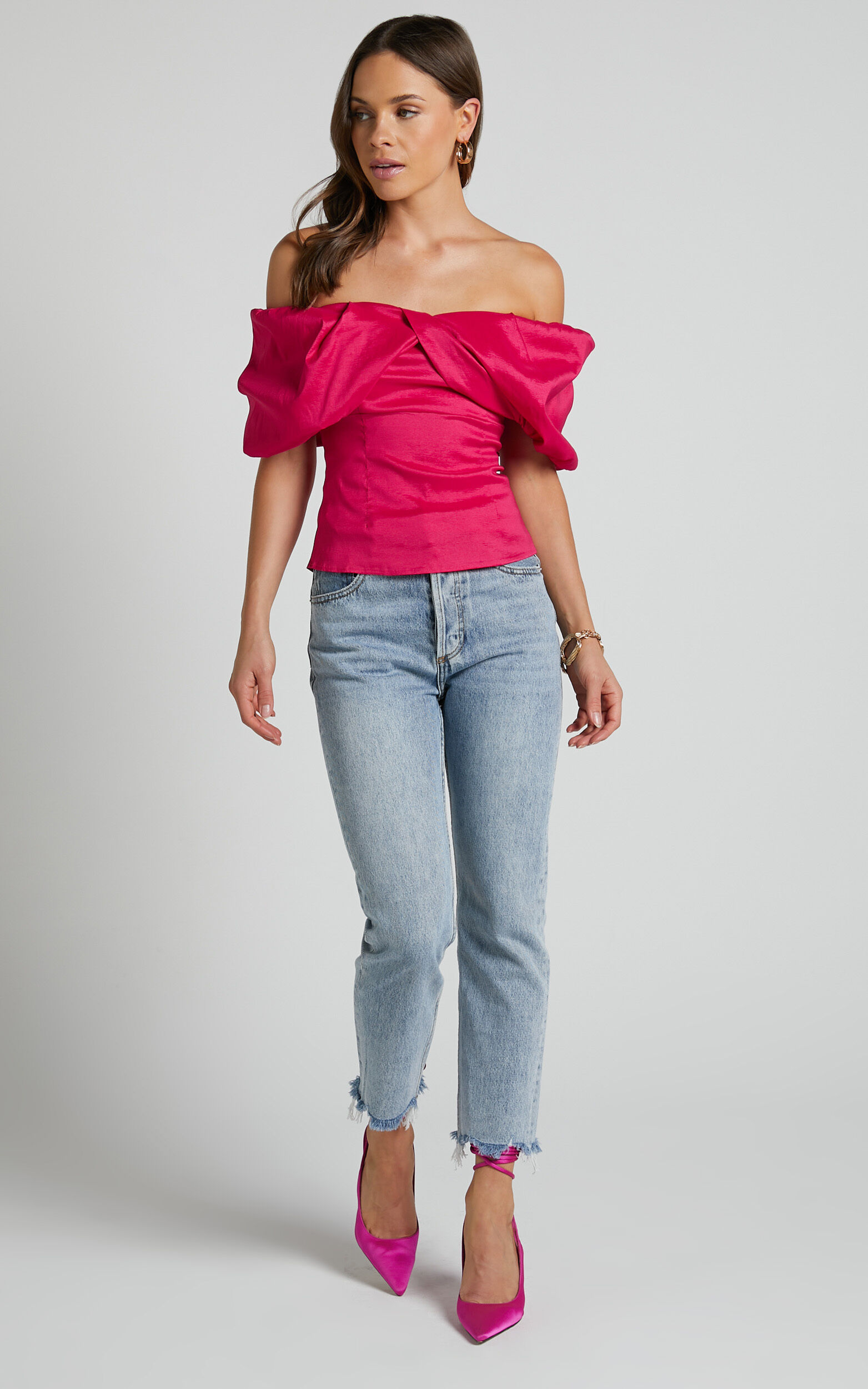 Pink off the shoulder top on sale