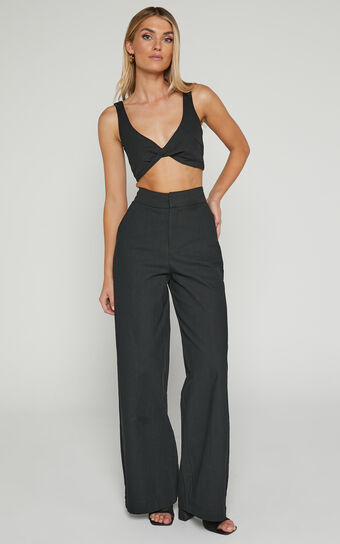 Kingston Two Piece Set  Twist Front Twill and Wide Leg Pants