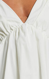 Raiza Mini Dress - Ruffle Sleeve Tie Back Plunge Dress in Off White | Showpo USA