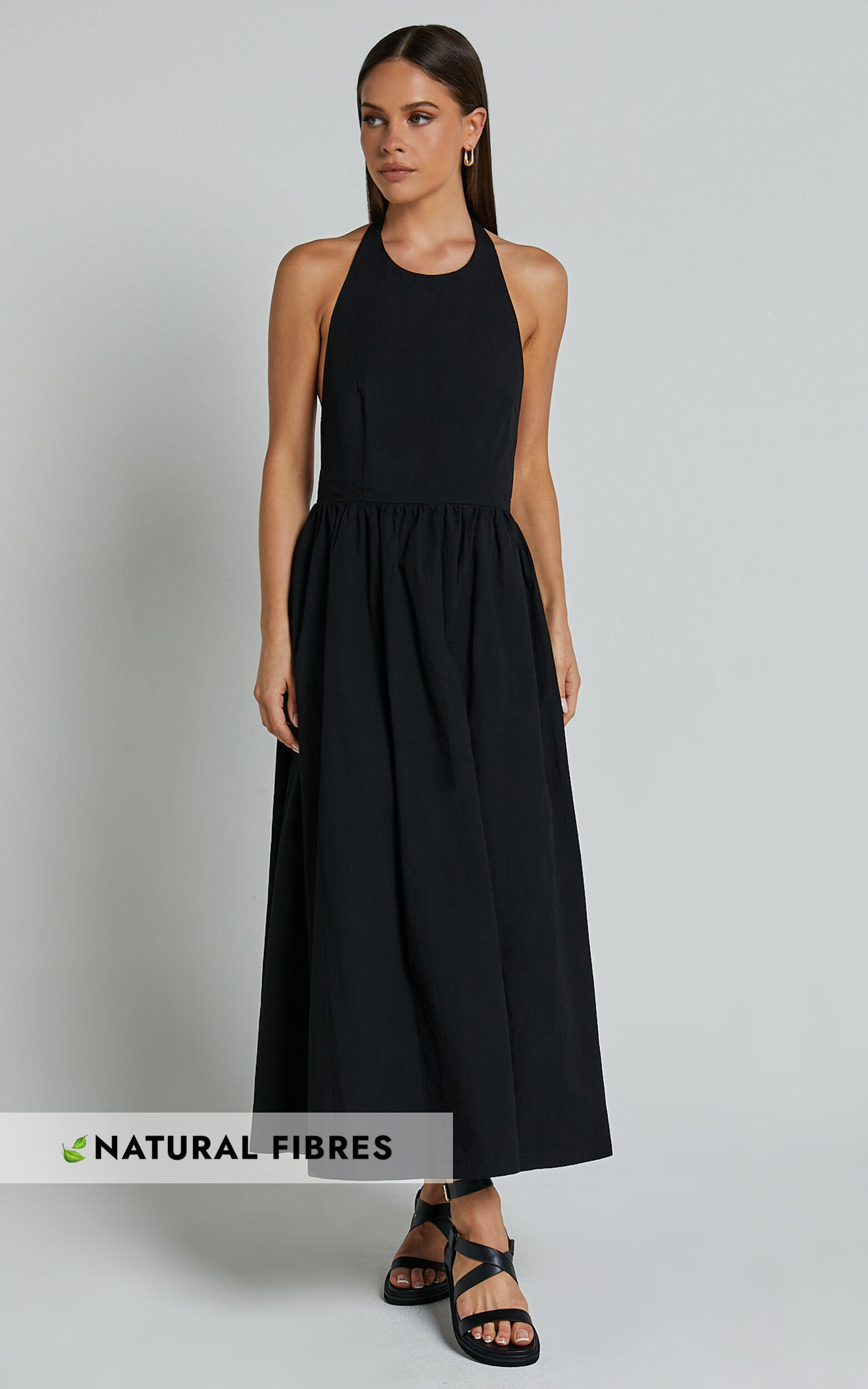 Dana Midi Dress - Halter Neck Open Back Dress in Black | Showpo