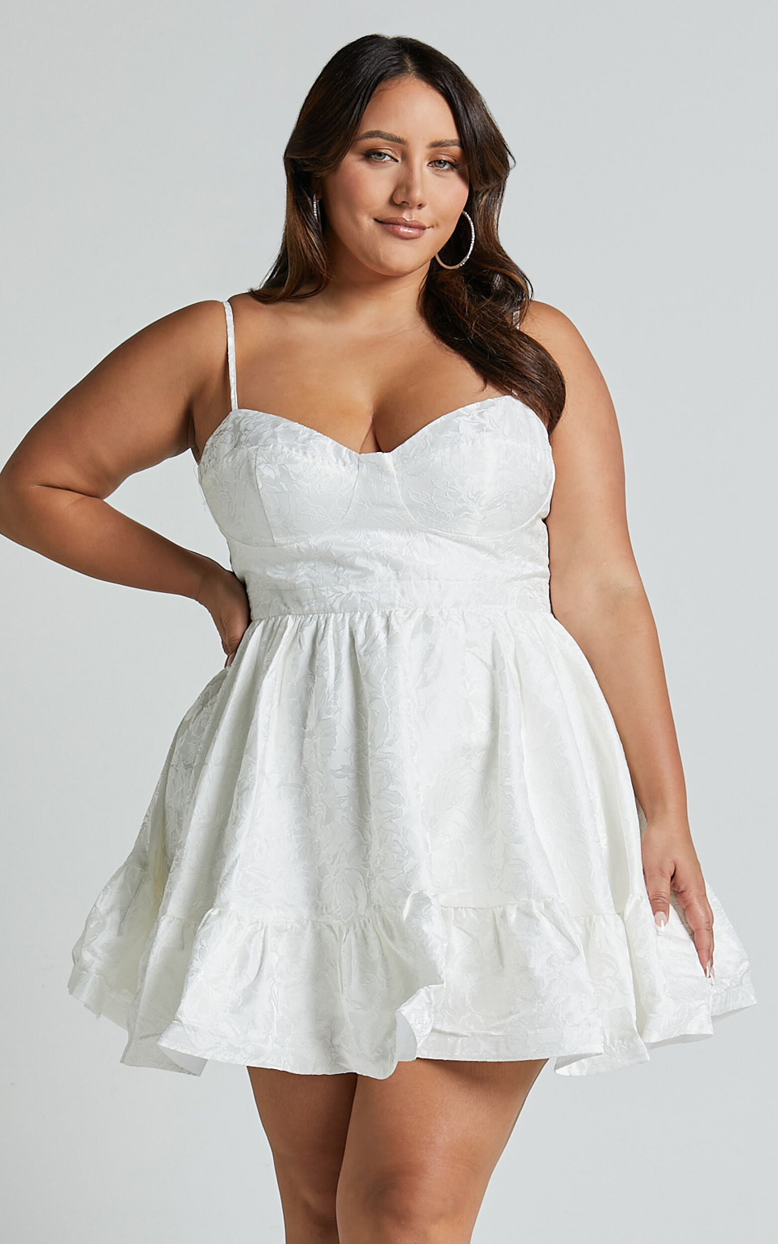 Kena Mini Dress - Jacquard Bustier Dress in White | Showpo EU