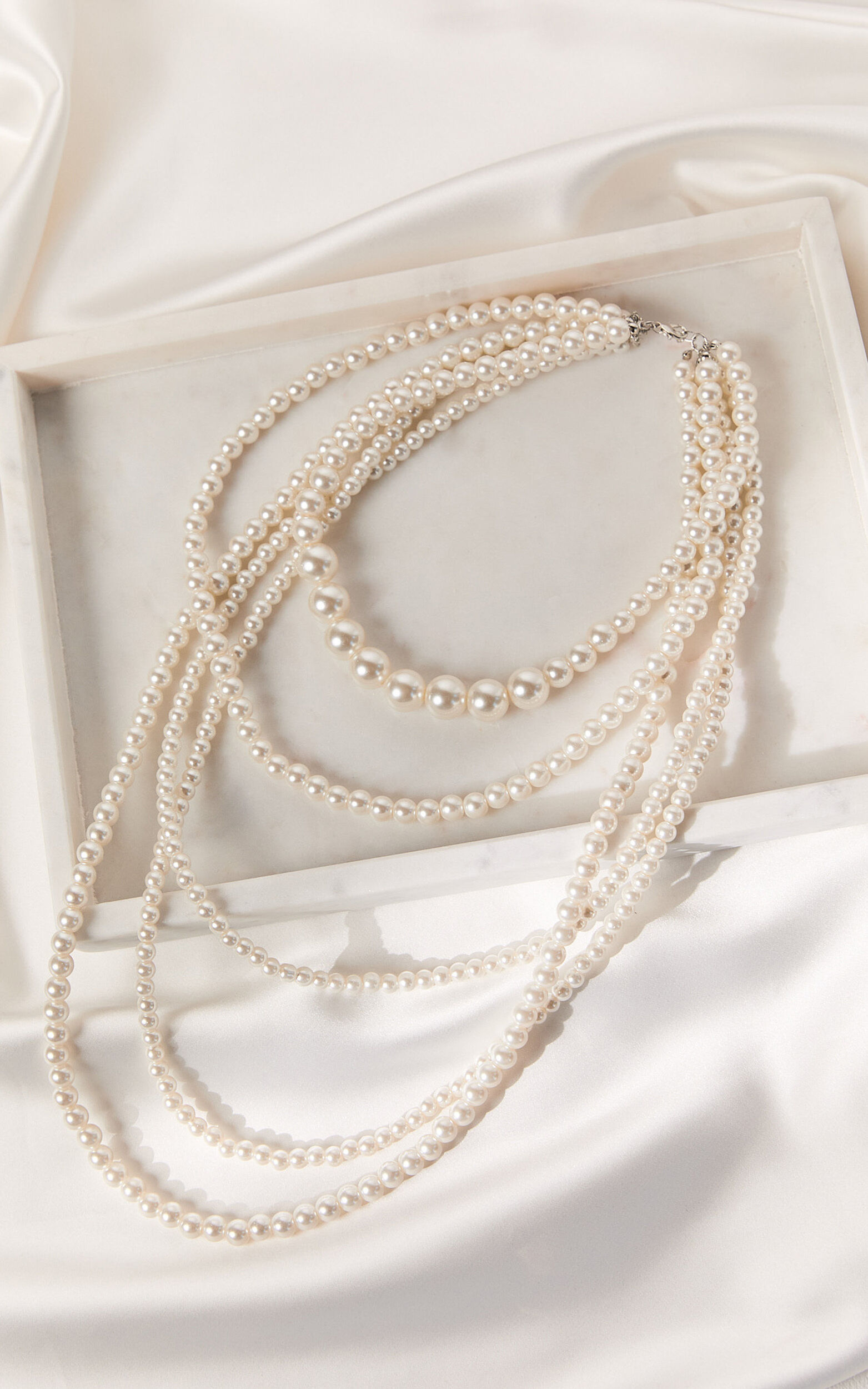 Vance Necklace - Layered Pearl Necklace in White - NoSize, WHT1