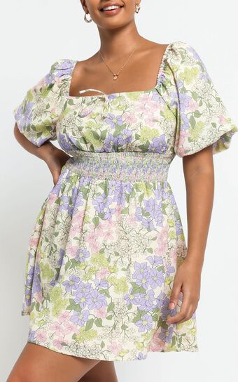 Phoebe Ruched Mini Dress in Garden Floral