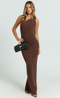 Criselda Maxi Dress - One Shoulder Maxi Dress in Chocolate