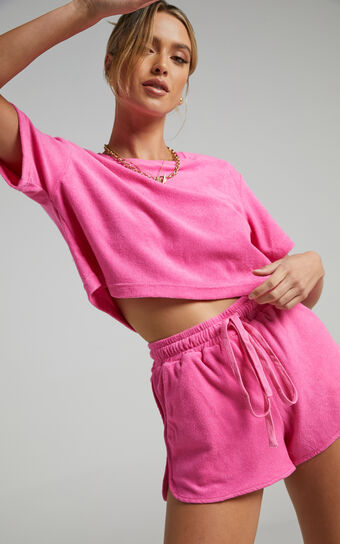 Nori Two Piece Set in Hot Pink Terry Towelling