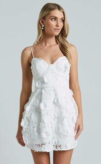 Attilie Mini Dress - Sweetheart Bustier 3D Floral in White