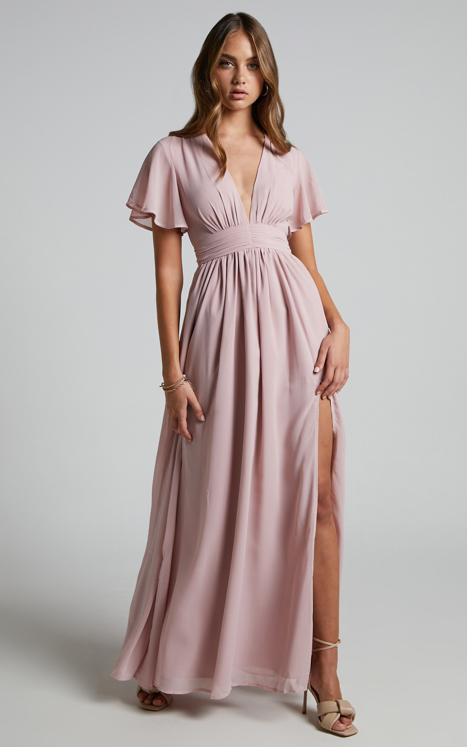 December Maxi Dress Empire Waist Dress in Dusty Pink Showpo EU