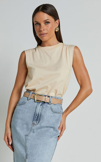 Gia Tee - High Neck Tshirt in Nude