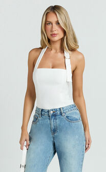 Tyler Top - Adjustable Halter Fitted Top in Off White