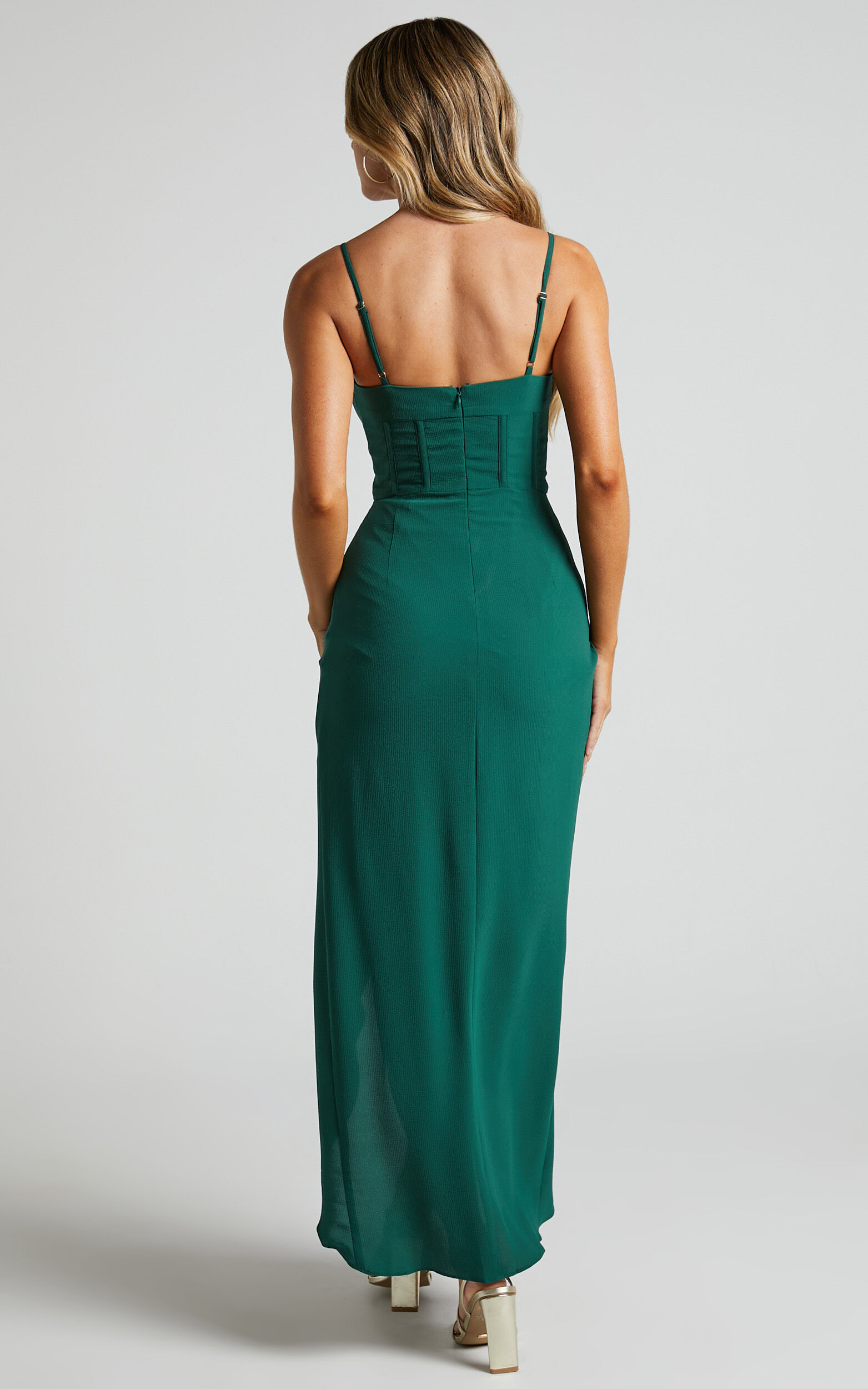 Andrina Midi Dress - High Low Wrap Corset Dress in Forest Green | Showpo