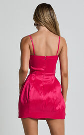 Amberle Mini Dress - Strappy Rosette Detail Bodice Dress in Raspberry | Showpo USA