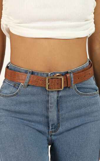 Nothing But Love Belt In Tan Croc And Gold