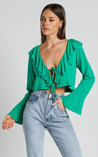 Rumina Top - Long Sleeve Top in Green