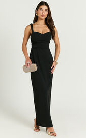 Tahlia Midi Dress - Sweetheart Ruched Dress in Black | Showpo