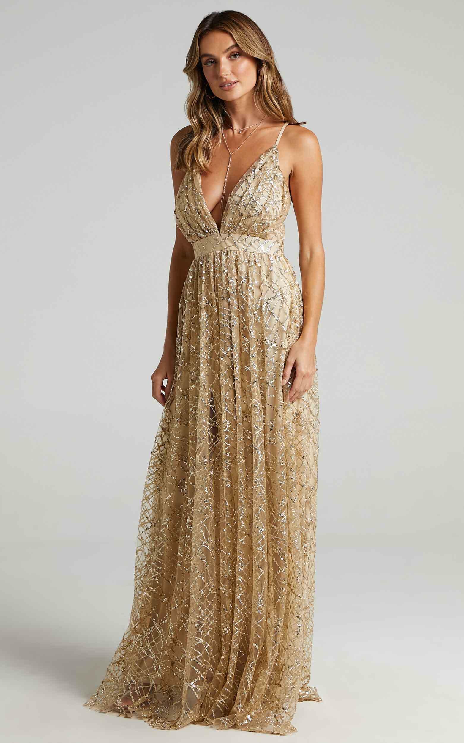 Eternal sunshine maxi dress in gold sequin hotsell