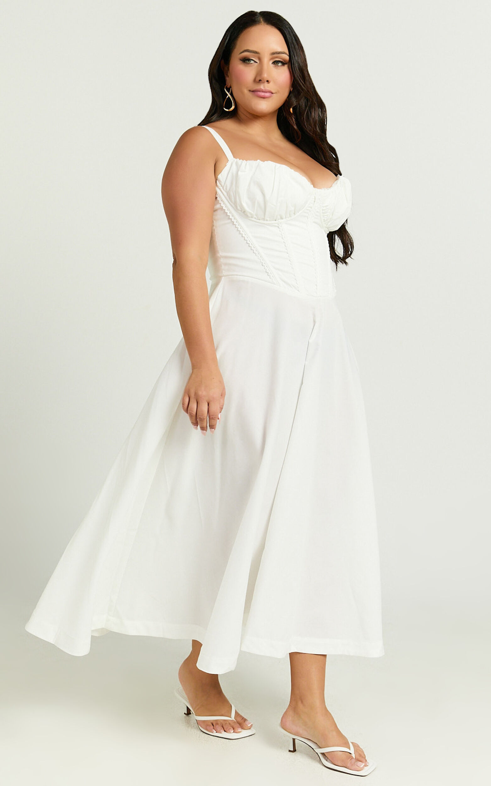 Jonas Midi Dress - Ruched Corset Lace Trim Dress in Ivory | Showpo USA