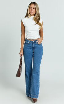 Brionne Top - High Neck Cap Sleeve Top in White