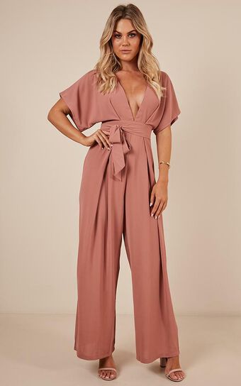 Bad Timing Jumpsuit In Dusty Rose