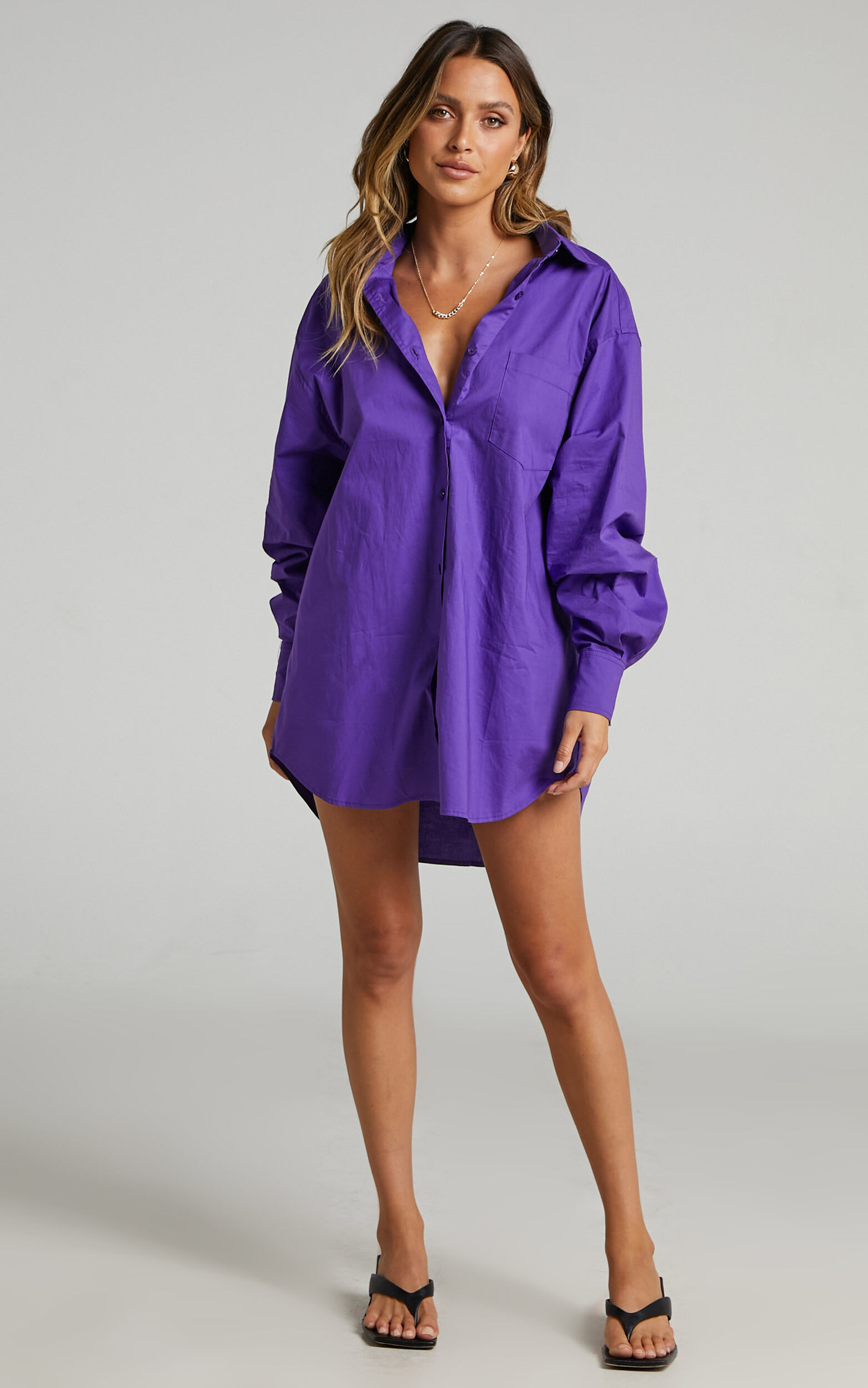 Janaya Mini Dress - Long Sleeve Shirt Dress in Purple - 06, PRP5