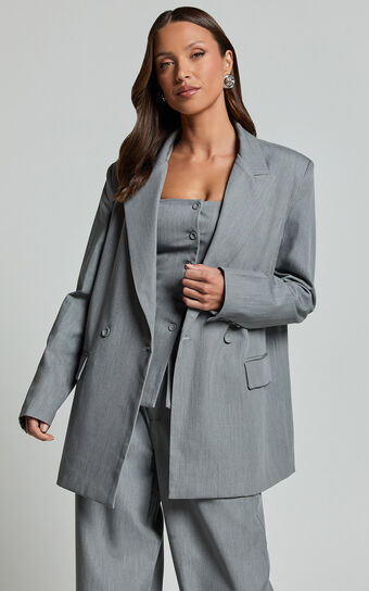 Hope Blazer - Oversized Double Breasted Blazer in Grey