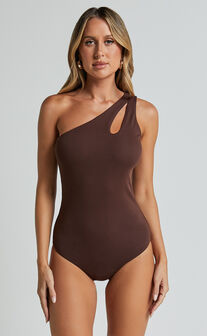 Lana Bodysuit - One Shoulder Cut Out in Chocolate