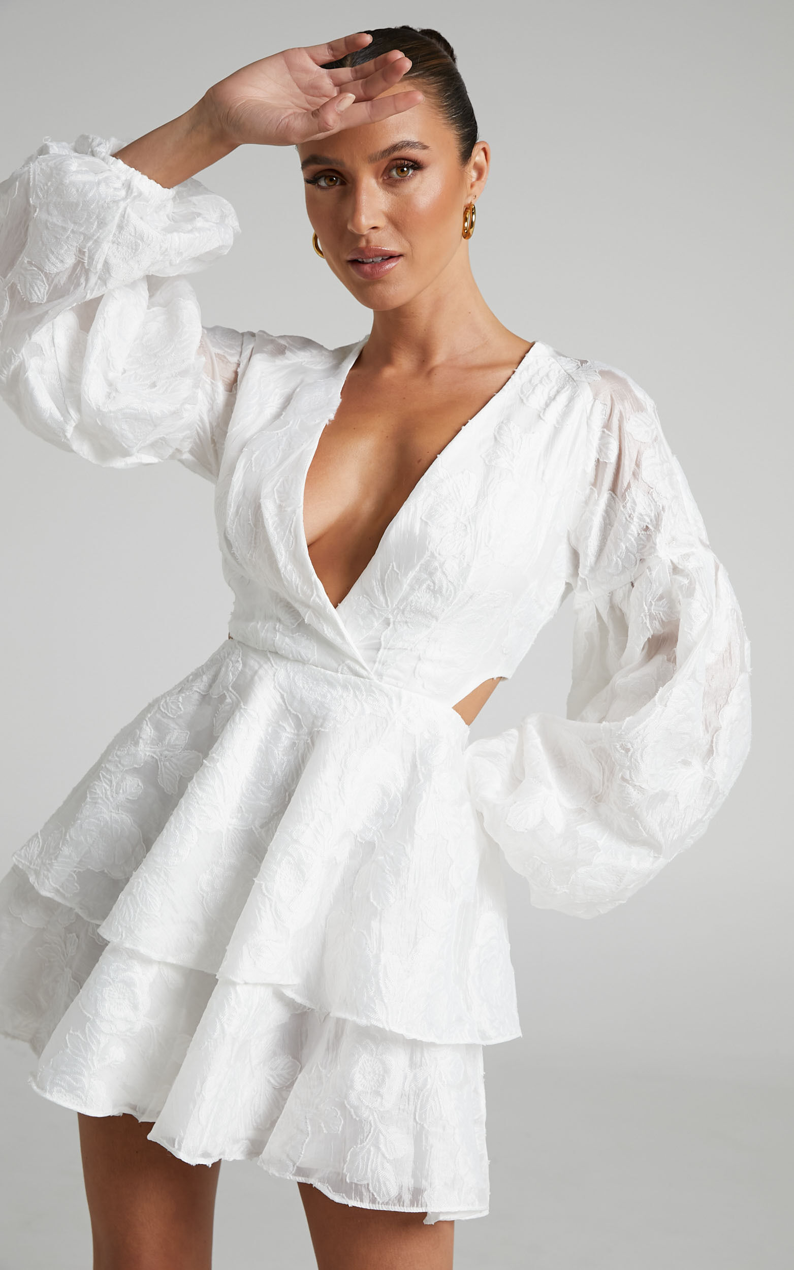 White dress balloon sleeve hot sale