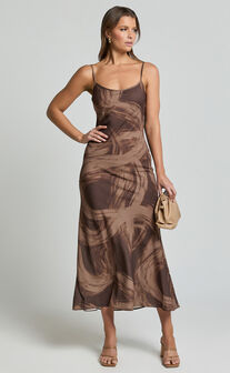 Sally Midi Dress - Strappy Slip Dress in Hazel Swirl Print