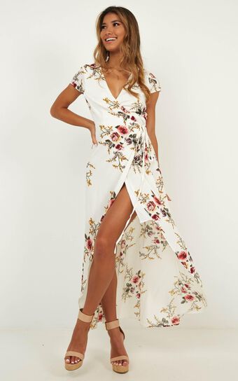 Wrap And Cross Maxi Dress In White Print