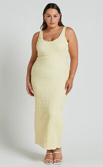 Novida Midi Dress - Textured Bodycon Dress in Butter Yellow