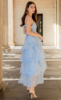 Cindy Midi Dress - Layered Skirt Dress in Pale Blue
