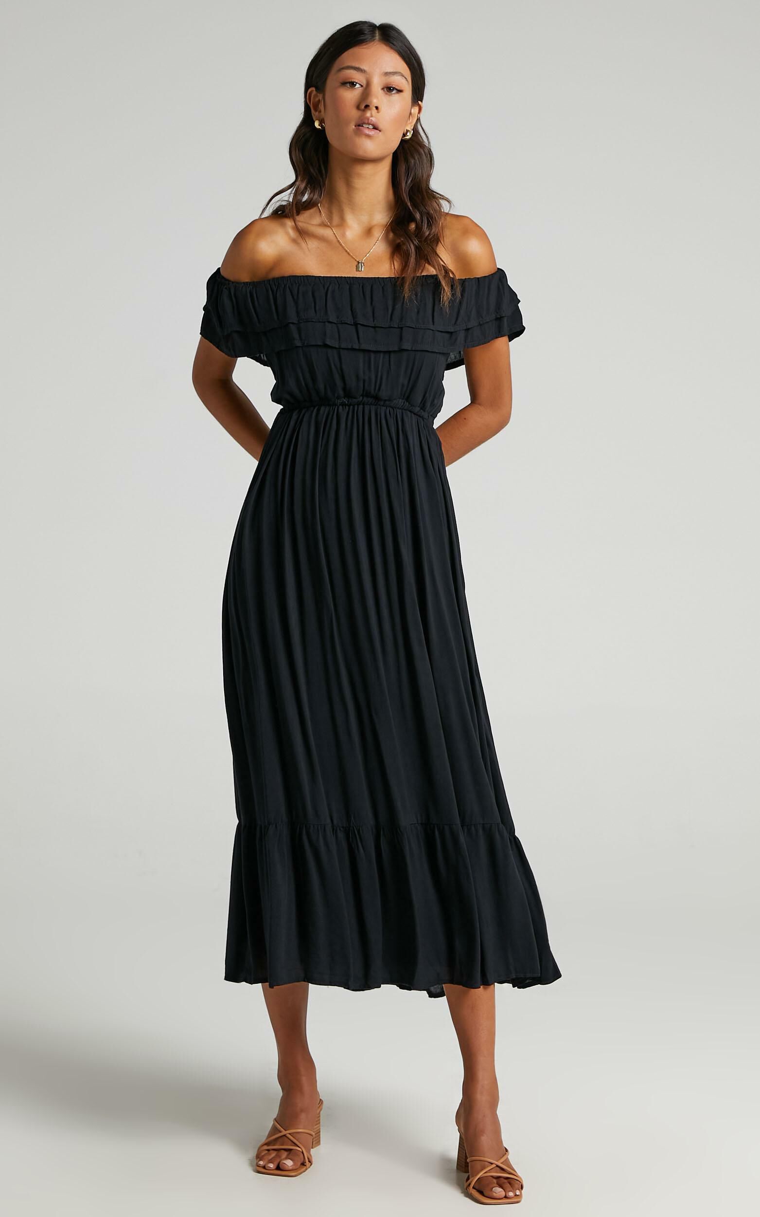 Notre Dame Midi Dress - Off Shoulder Dress in Black | Showpo