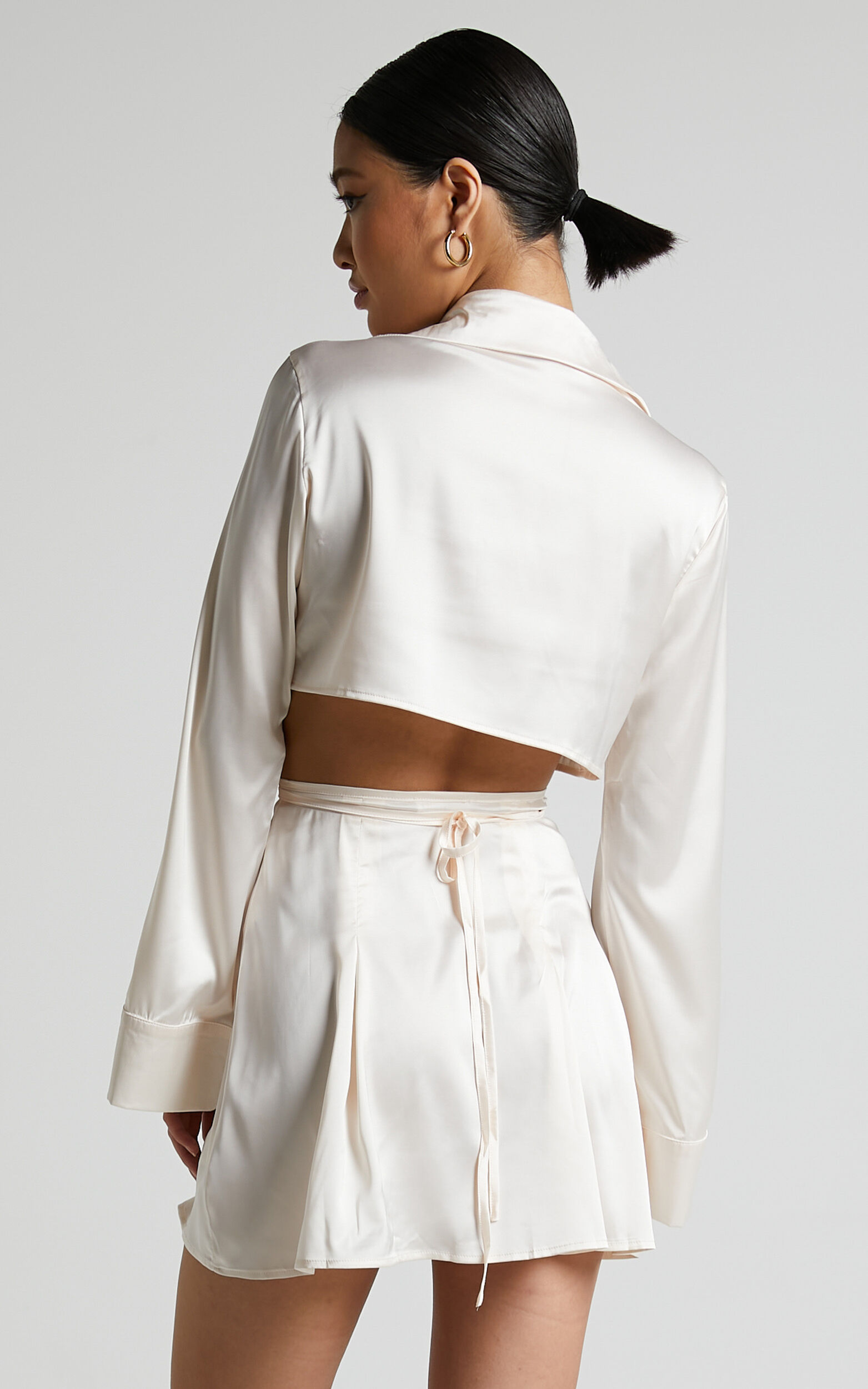 Jamilla Two Piece Set - Long Sleeve Cropped Shirt and Tie Waist