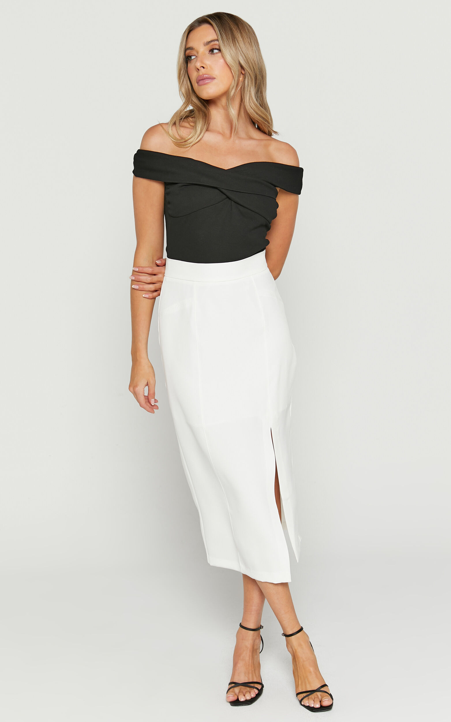 White midi tube skirt top