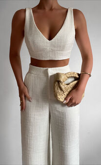 Adelaide Two Piece Set - Crop Top and Wide Leg Pants Set in White