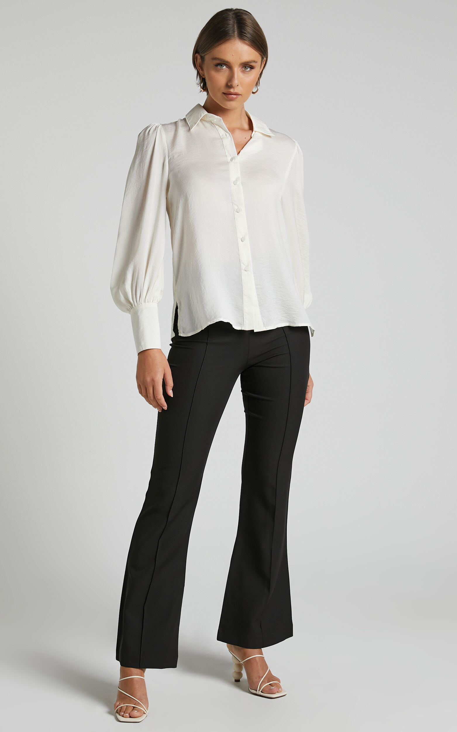 Lafiel Shirt - Collared Long Sleeve Button Up Shirt in Ivory - 06, WHT1
