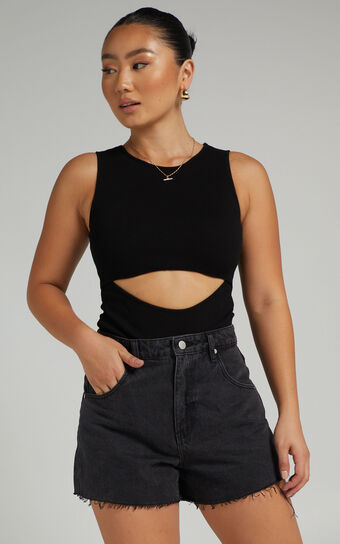 Malvina Bodysuit - Cut Out Ribbed Bodysuit in Black