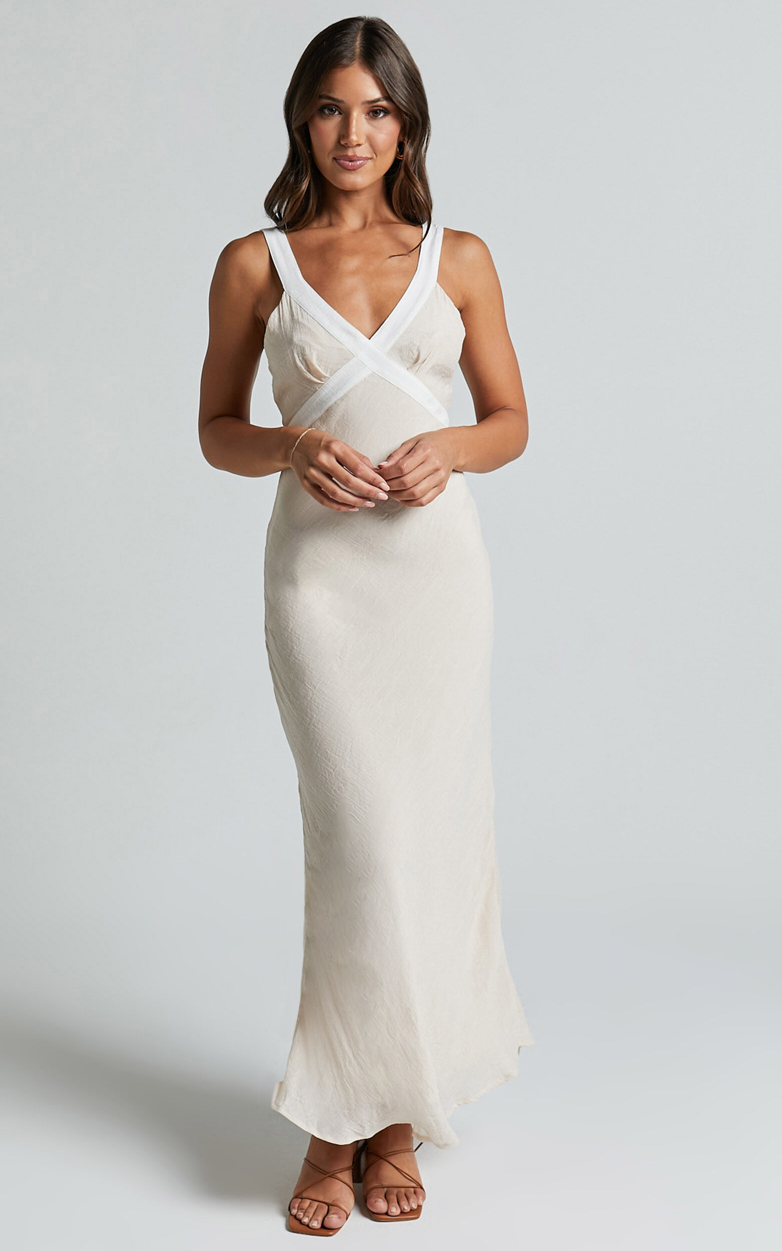 Chakyra Midi Linen Blend Dress - Contrast Strap Bias Cut