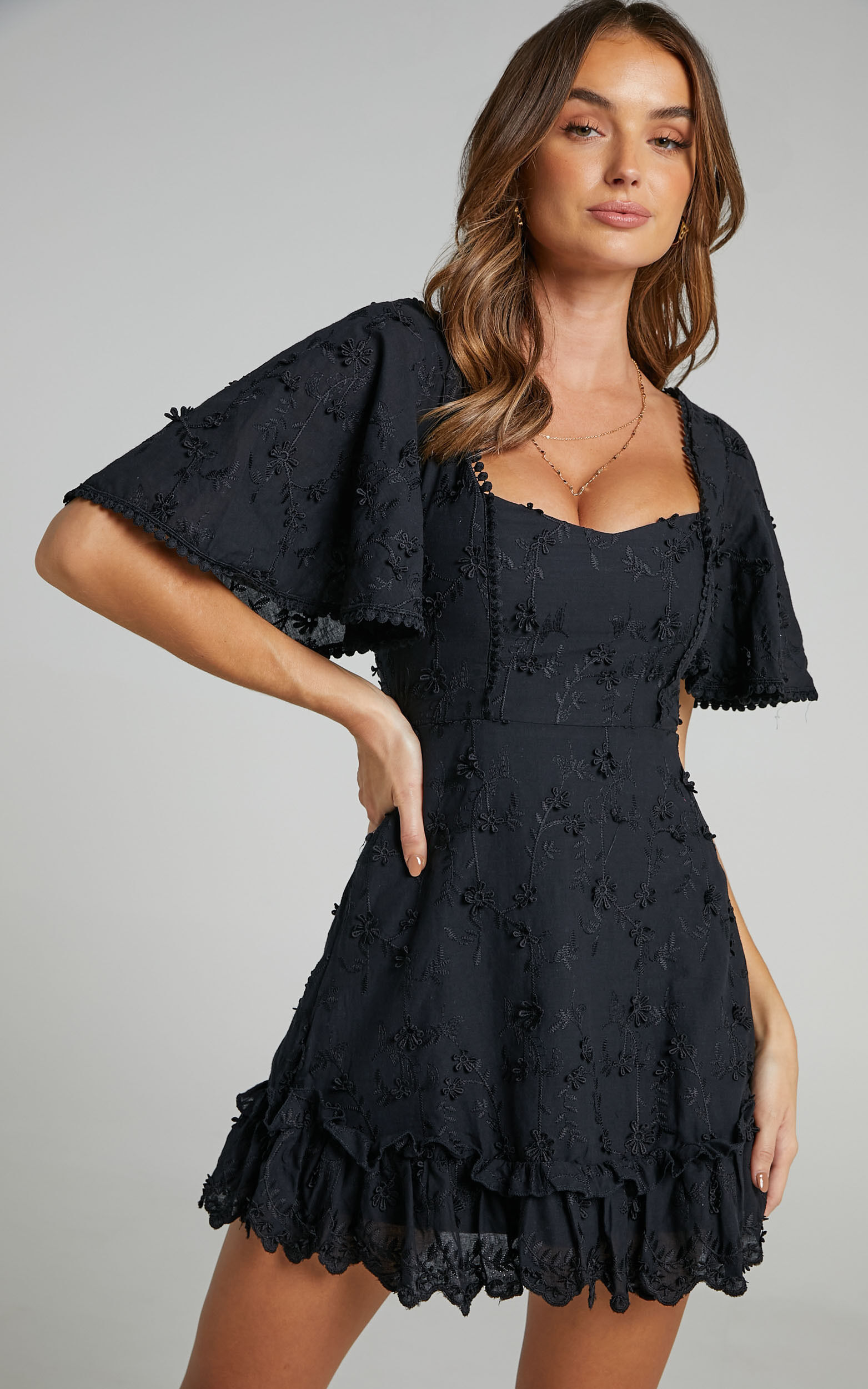 Fancy A Spritz Mini Dress In Black Embroidery Showpo USA